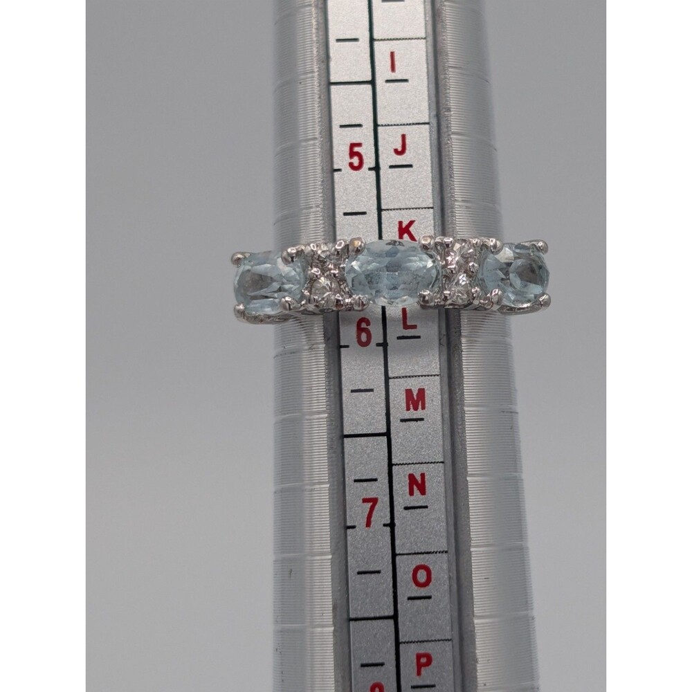 Light Blue Topaz Cubic Zirconia 925 Plated Silver Ring 1.6 Carat 2.95g - Picture 9 of 10
